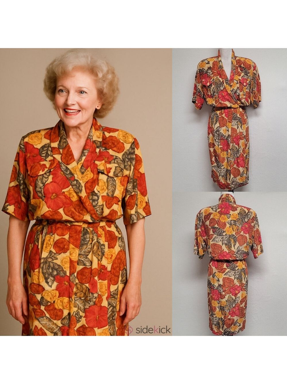 Gillian Vintage 80s Floral Silk Pleated Surplice Neckline Faux Wrap Midi Dress